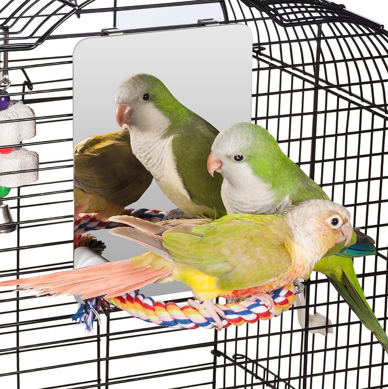 Colorday 7" Bird Mirror with Rope Perch, Bird Swing, Parrot Cage Toys for Parakeet African Grey Conure Cockatiel Lovebird Finch Canarie, Medium - Image 1